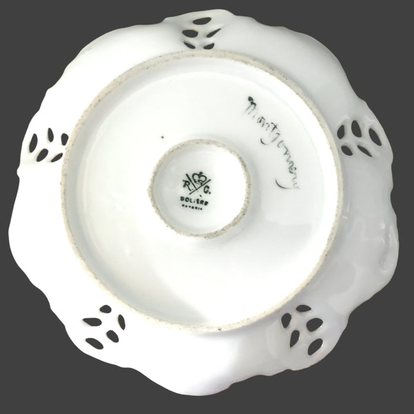 Antique Hand Painted Porcelain Candle Holder RC Moliere Bavaria Germany Artist Signed