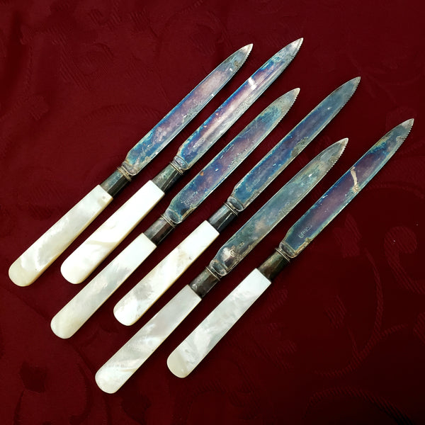 Antique English Fruit Knives & Forks Pearl Handles Wood Case & Key by Allen & Darwin England