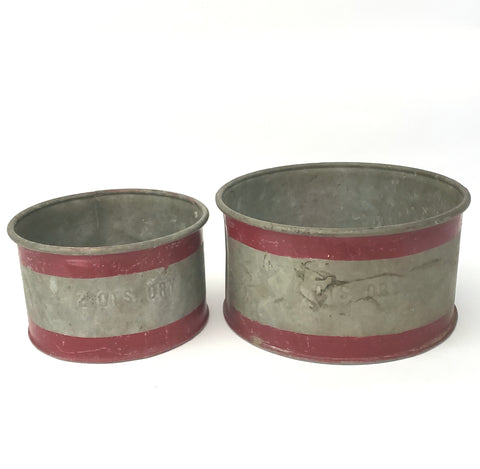 Antique Dry Measure 4 Quart and 2 Quart Galvanized Metal with Red Bands Set of 2