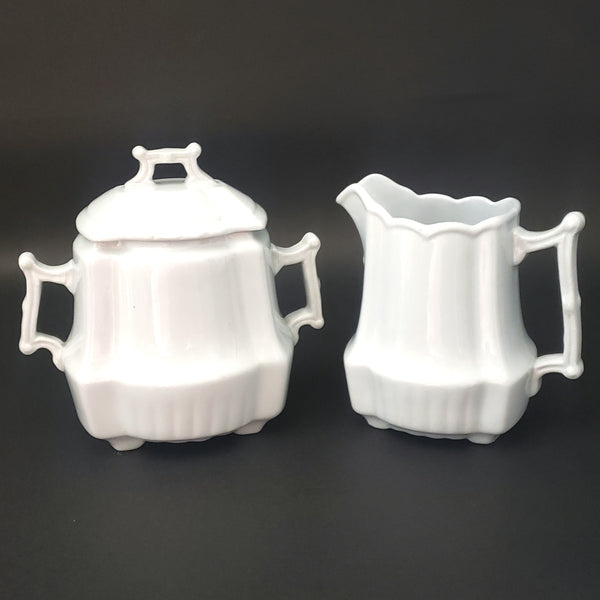 Antique White Ironstone Sugar and Creamer Set by Johnson Brothers Late 1800s