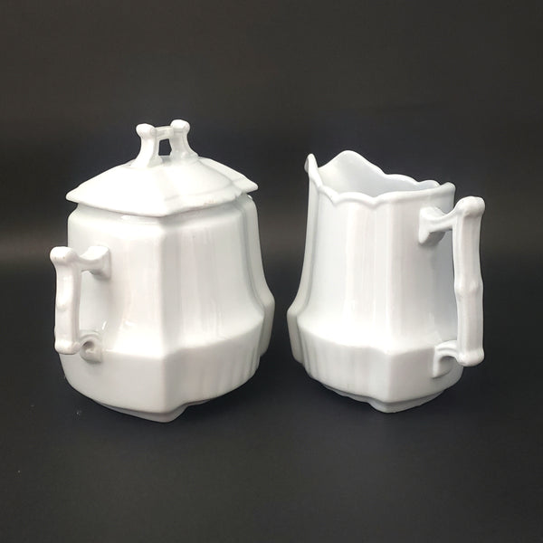 Antique White Ironstone Sugar and Creamer Set by Johnson Brothers Late 1800s