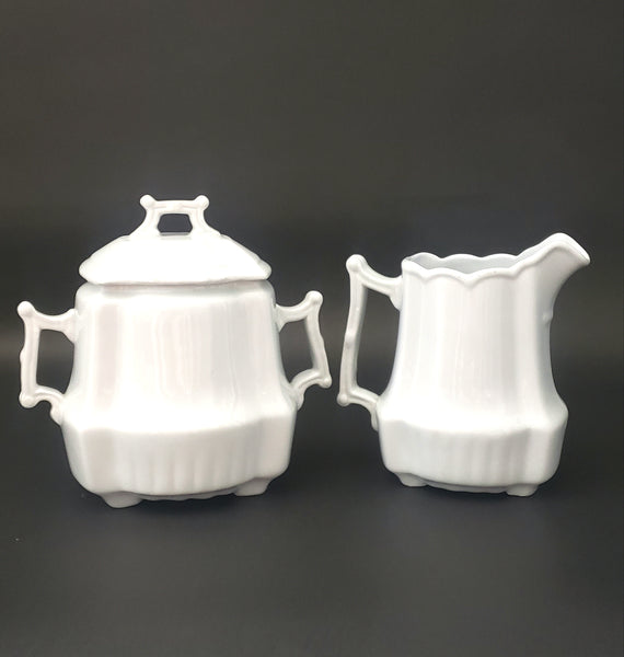 Antique White Ironstone Sugar and Creamer Set by Johnson Brothers Late 1800s