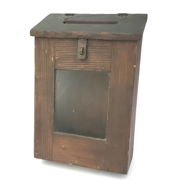 Early Handmade Wood and Glass Mailbox Wall Mount