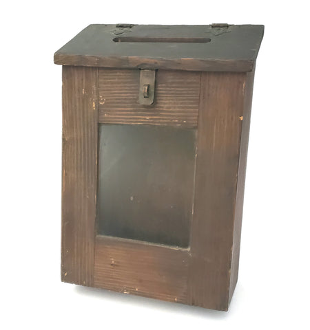 Early Handmade Wood and Glass Mailbox Wall Mount