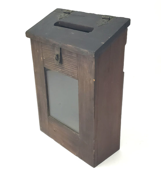 Vintage Handmade Wood and Glass Mailbox Wall Mount