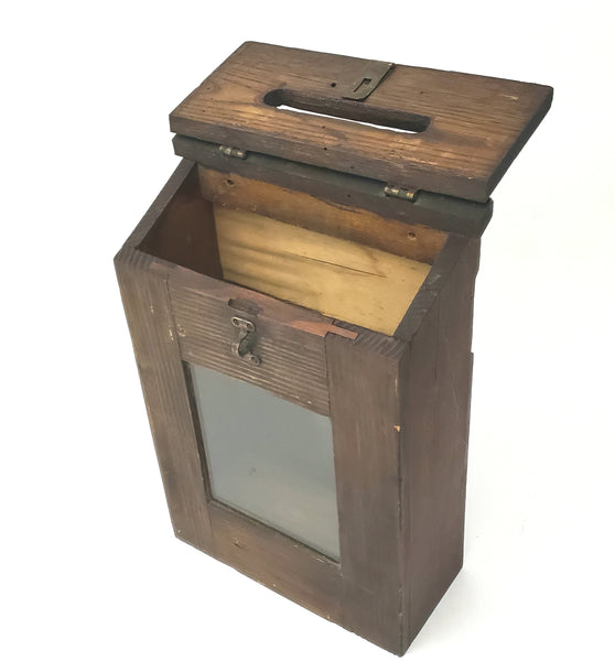 Vintage Handmade Wood and Glass Mailbox Wall Mount