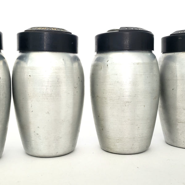 Mid-Century Retro Spun Aluminum Kitchen Spice Jar Set of 5 ~ 1950s