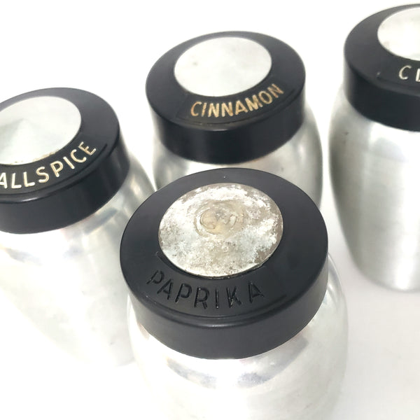 Mid-Century Retro Spun Aluminum Kitchen Spice Jar Set of 5 ~ 1950s