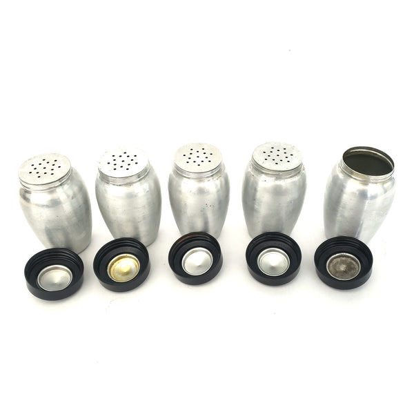 Mid-Century Retro Spun Aluminum Kitchen Spice Jar Set of 5 ~ 1950s