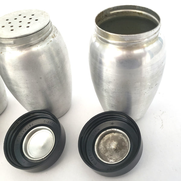 Mid-Century Retro Spun Aluminum Kitchen Spice Jar Set of 5 ~ 1950s