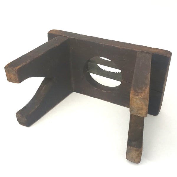 Unusual Miniature Wooden Stool with Convex Metal Insert ~ ca. 1800s