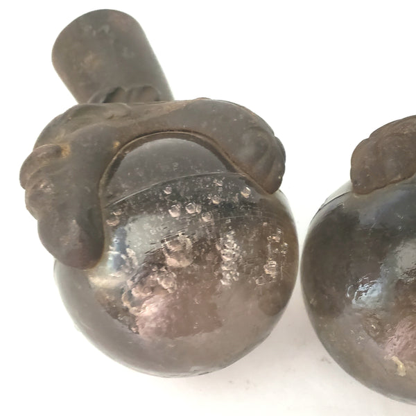 Large Antique Claw and Glass Ball Foot Terminals Set of 4 With Gargoyle Face