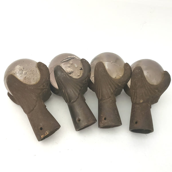 Large Antique Claw and Glass Ball Foot Terminals Set of 4 With Gargoyle Face