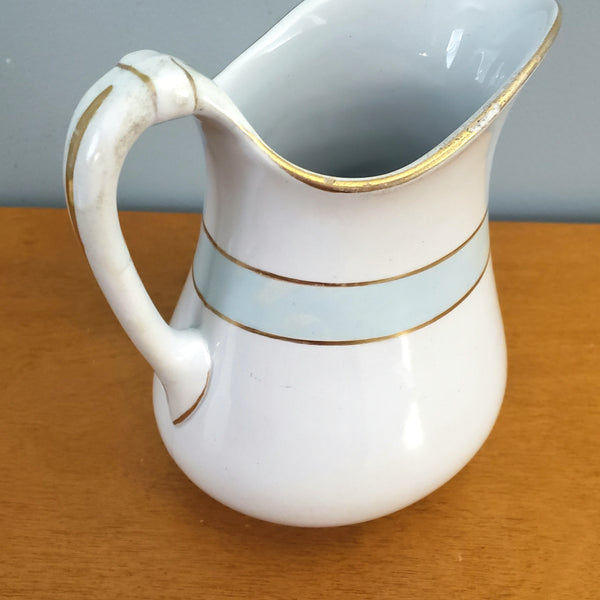 Antique White Ironstone Pitcher Light Blue Band 7" by JW Pankhurst England