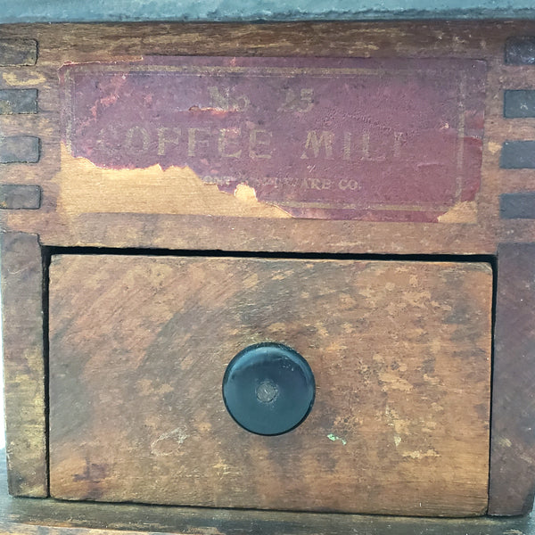 Antique Countertop Coffee Grinder Mill Belmont No. 25 Wood and Iron Dovetail Corners