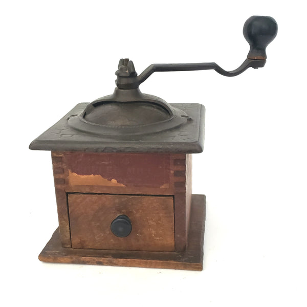 Antique Countertop Coffee Grinder Mill Belmont No. 25 Wood and Iron Dovetail Corners