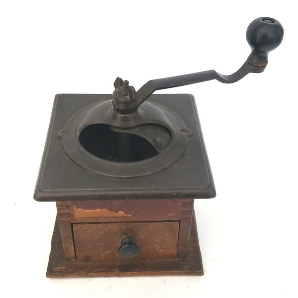 Antique Countertop Coffee Grinder Mill Belmont No. 25 Wood and Iron Dovetail Corners