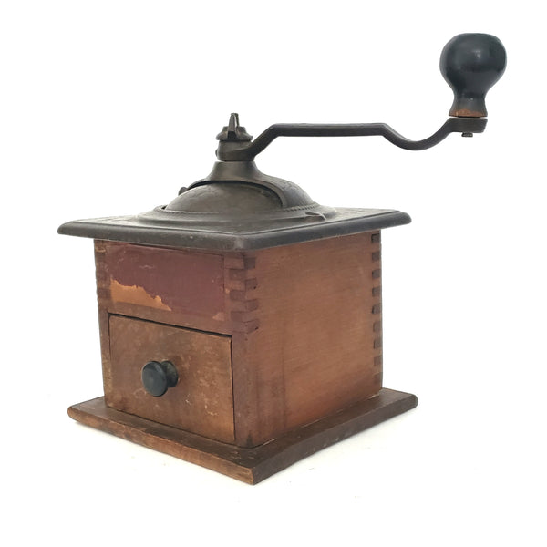 Antique Countertop Coffee Grinder Mill Belmont No. 25 Wood and Iron Dovetail Corners