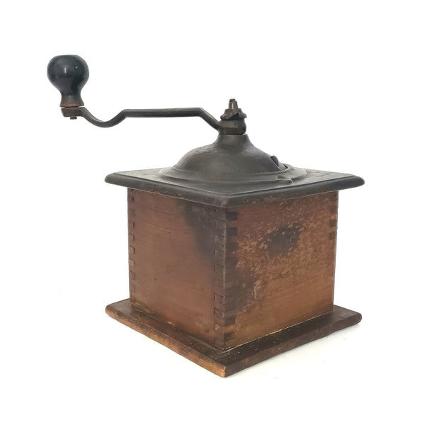 Antique Countertop Coffee Grinder Mill Belmont No. 25 Wood and Iron Dovetail Corners