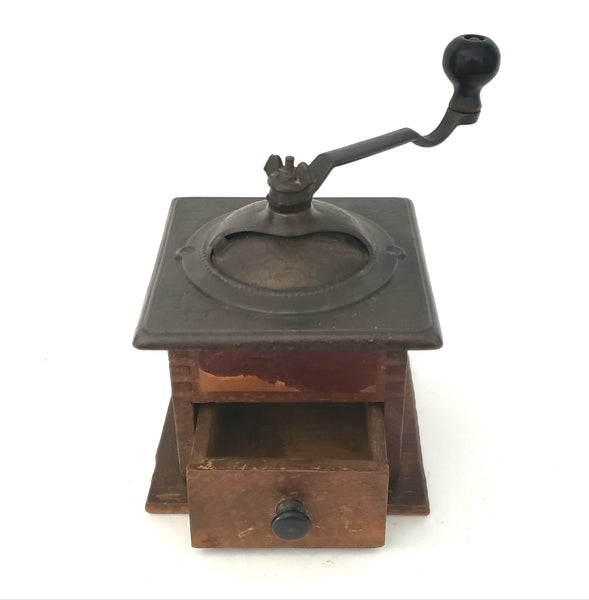 Antique Countertop Coffee Grinder Mill Belmont No. 25 Wood and Iron Dovetail Corners