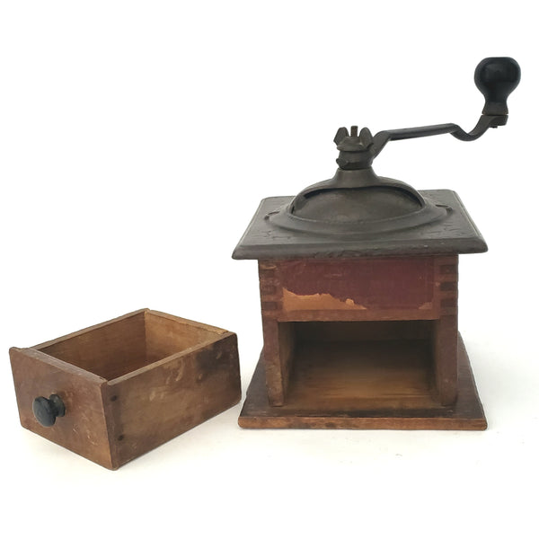 Antique Countertop Coffee Grinder Mill Belmont No. 25 Wood and Iron Dovetail Corners