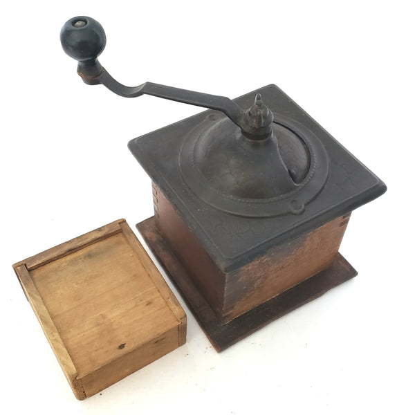 Antique Countertop Coffee Grinder Mill Belmont No. 25 Wood and Iron Dovetail Corners