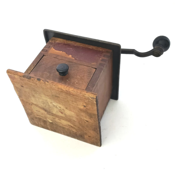 Antique Countertop Coffee Grinder Mill Belmont No. 25 Wood and Iron Dovetail Corners