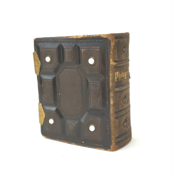 Antique Tooled Leather Photo Album Double Clasps Holds 50 Tintype or CDV Cards