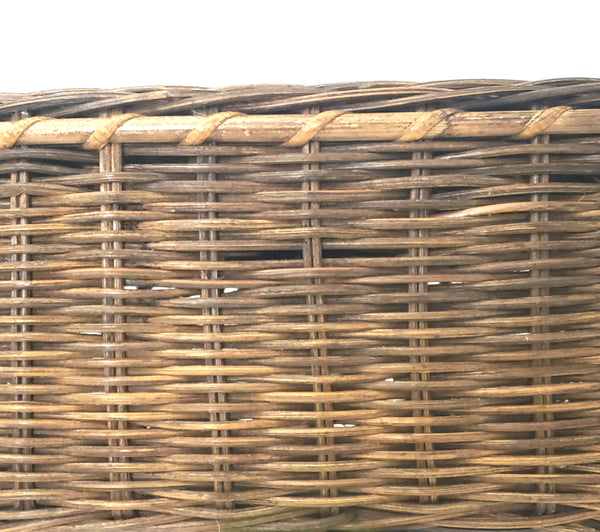 Vintage Wicker Woven Fishing Creel Lidded Basket with Buckle Closure Harness Strap