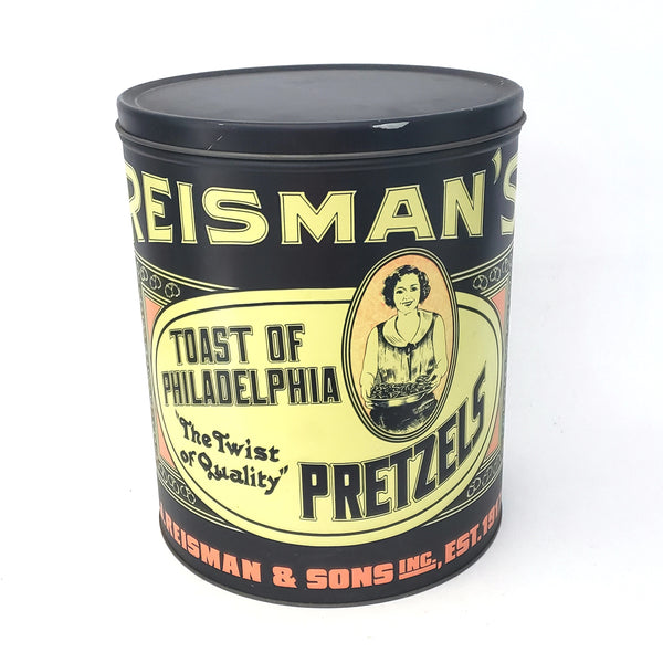 Vintage Reisman's Taste of Philadelphia Large Pretzel Tin Colorful Graphics