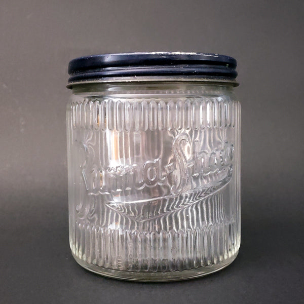 Vintage Ribbed Glass Burma Shave Jar with Lid Burma Vita Co. Minnesota Hazel Atlas