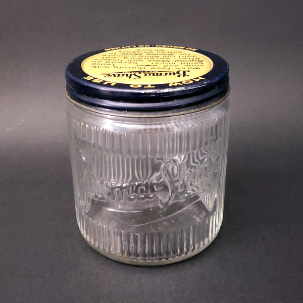 Vintage Ribbed Glass Burma Shave Jar with Lid Burma Vita Co. Minnesota Hazel Atlas