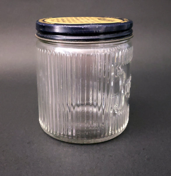 Vintage Ribbed Glass Burma Shave Jar with Lid Burma Vita Co. Minnesota Hazel Atlas