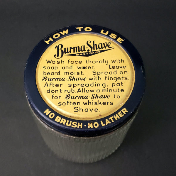 Vintage Ribbed Glass Burma Shave Jar with Lid Burma Vita Co. Minnesota Hazel Atlas