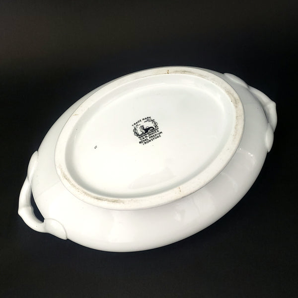 Antique English White Ironstone Oval Vegetable Tureen with Lid by T & R BOOTE