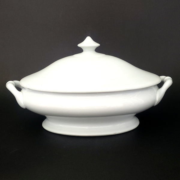 Antique English White Ironstone Oval Vegetable Tureen with Lid by T & R BOOTE