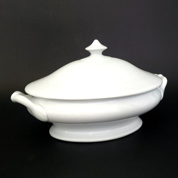 Antique English White Ironstone Oval Vegetable Tureen with Lid by T & R BOOTE