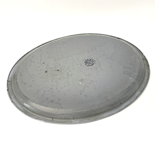 Antique Gray Mottled Agate Oval Tray 17" by L & G Mfg. Co. U.S.A