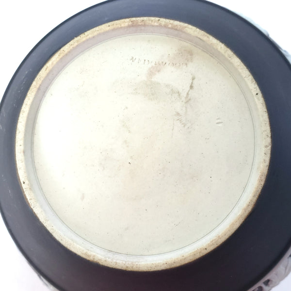 Antique Wedgwood Black Basalt and White Jasperware Lidded Jar Earlier Mark