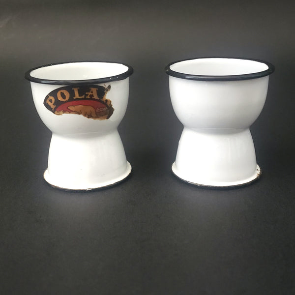 Vintage White Enamelware Egg Cups Pair 2" Polar Ware Sheboygan, Wisconsin 1920s-1930s