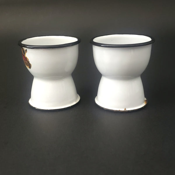 Vintage White Enamelware Egg Cups Pair 2" Polar Ware Sheboygan, Wisconsin 1920s-1930s