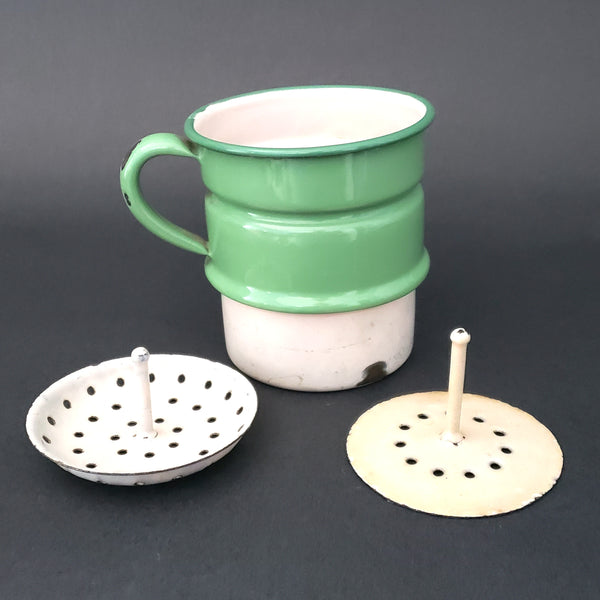 Lot of Antique and Vintage Enamelware Cups, Bowls, Biggin Filter Strainer