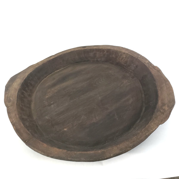 Large Primitive Hand Carved Wooden Shallow Trencher Plate Serving Platter