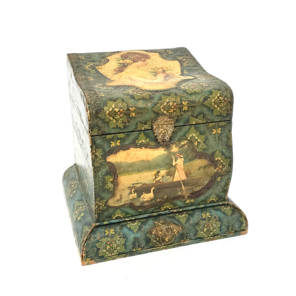 Antique Victorian Paper Decorated Collar and Cuff Box with Drawer