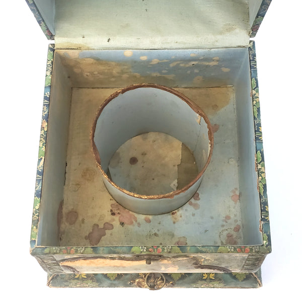 Antique Victorian Paper Decorated Collar and Cuff Box with Drawer