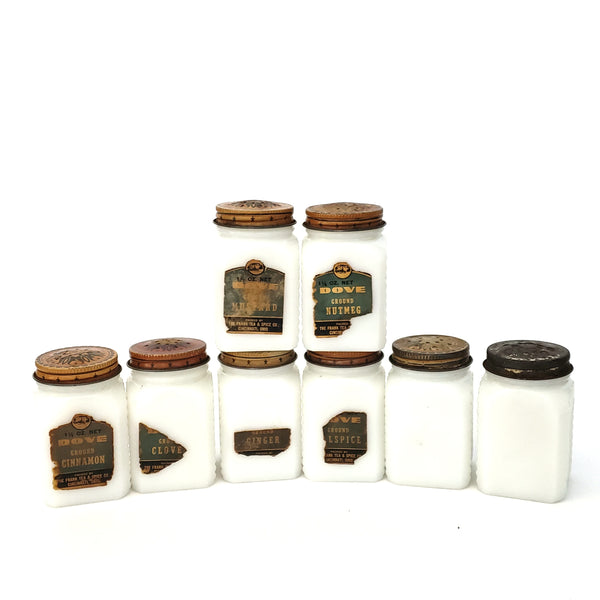 Vintage Spice Set of 8 in Original Wood Box THE SPICE CHEST Dove Frank Tea & Spice, Ohio