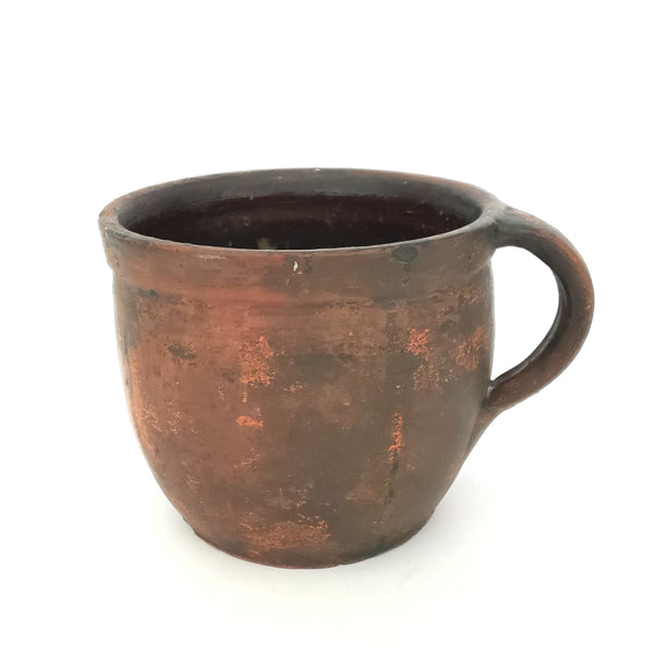 Vintage Redware Pottery Crock with Single Applied Handle 5 inch