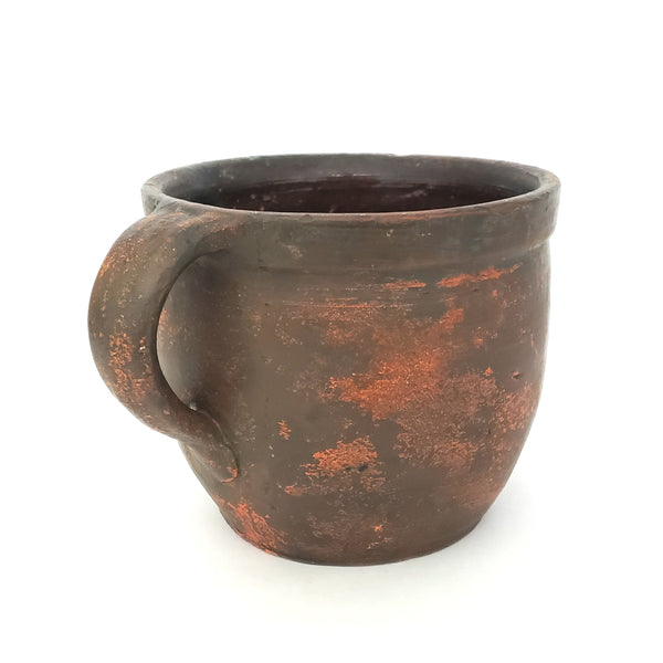 Vintage Redware Pottery Crock with Single Applied Handle 5 inch