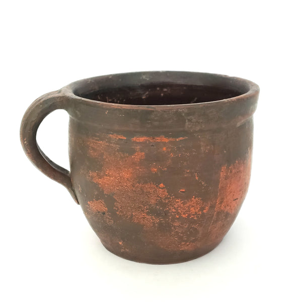 Vintage Redware Pottery Crock with Single Applied Handle 5 inch