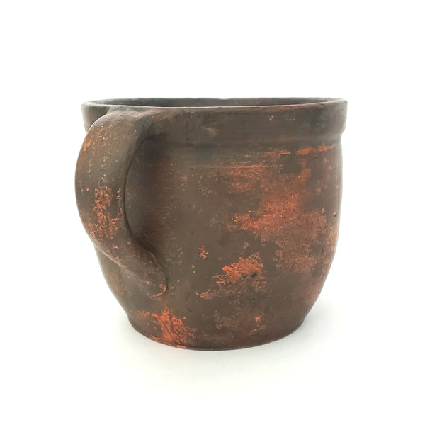 Vintage Redware Pottery Crock with Single Applied Handle 5 inch